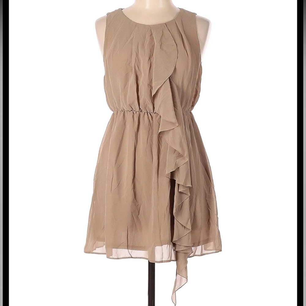 H&M Tan Sleeveless Chiffon Ruffle Dress Size US 6